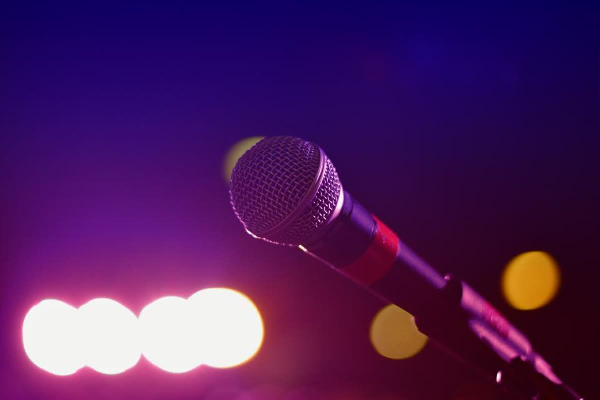 Microphone lit by stage lights